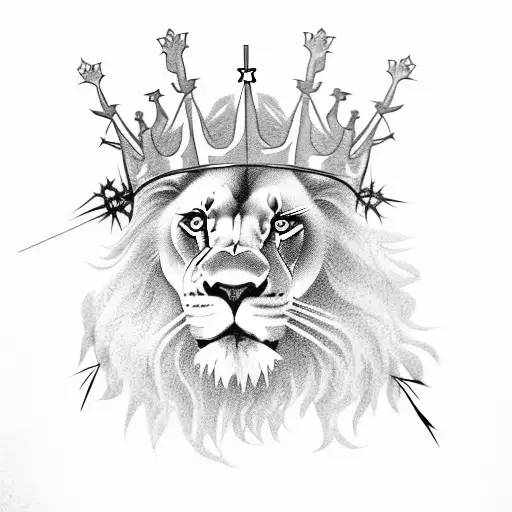 lion with a crown of thorns and feather in mane, three crosses, Joshua 24:15, Isaiah 41:10, ichthus, tattoo design idea