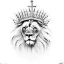 lion with a crown of thorns and feather in mane, three crosses, Joshua 24:15, Isaiah 41:10, ichthus, tattoo design idea