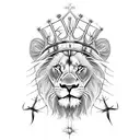 lion with a crown of thorns and feather in mane, three crosses, Joshua 24:15, Isaiah 41:10, ichthus, tattoo design idea