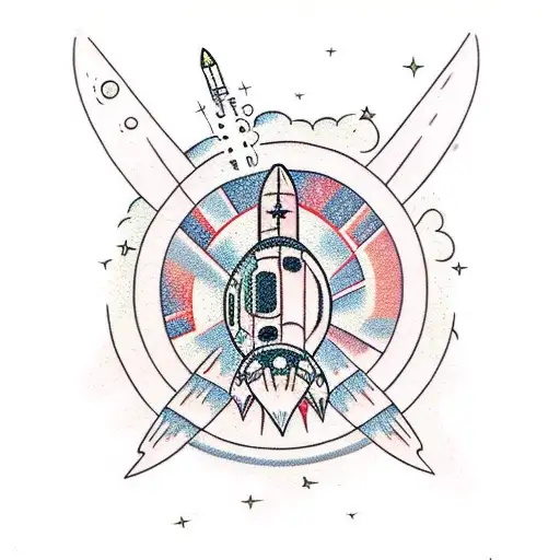 fly like rocket, attack like asteroid tattoo design idea