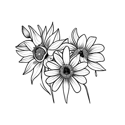 Forearm tattoo of two daisies,a daffodil and gladiolus  tattoo design idea