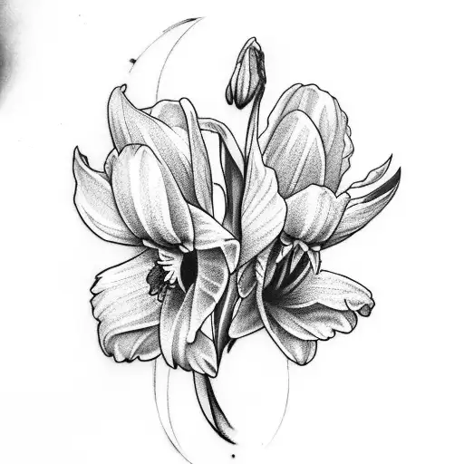  two daisies,a daffodil and gladiolus  tattoo design idea