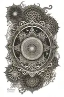 An intricate mandala design incorporating elements of Japanese architecture and engineering symbols tattoo design idea