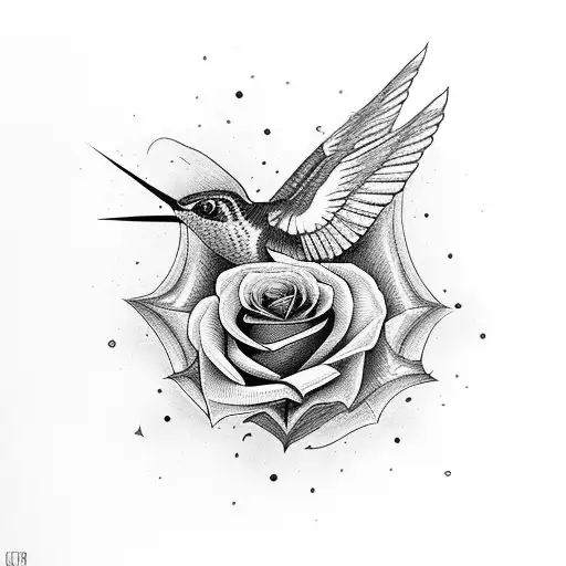 Militar Spear Rose and hummingbird tattoo design idea