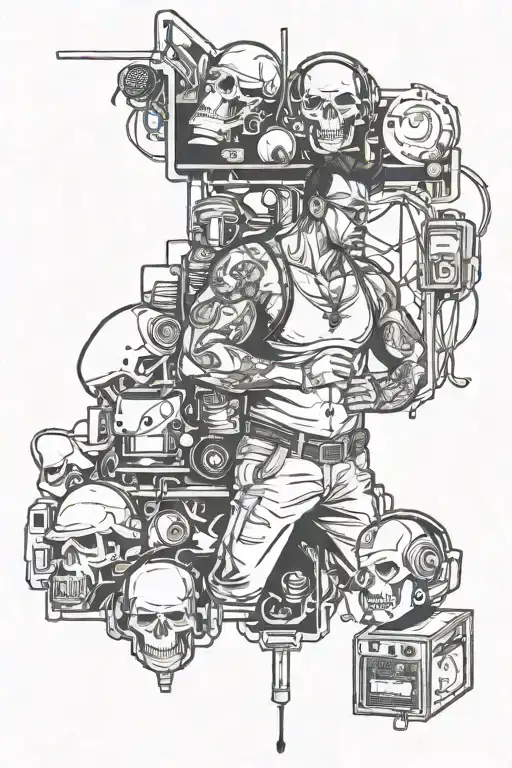 combination of all my jobs, electrician, warehouse, bartender, personal trainer, light installer  tattoo design idea