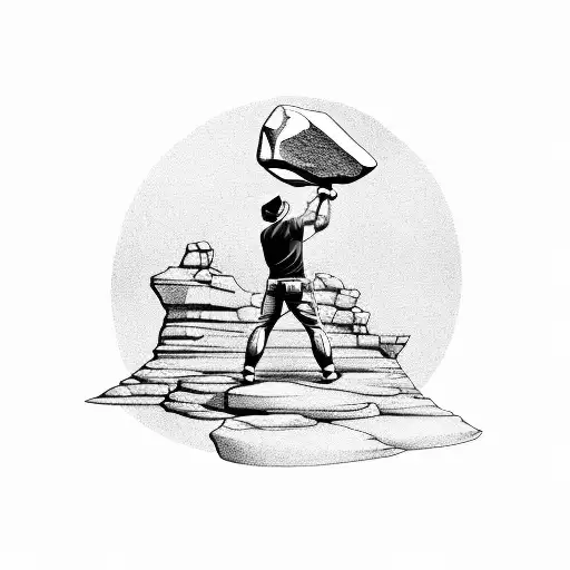 A geologist holding a hammer, examining a rock formation tattoo design idea