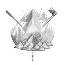 A mineral, on the right side a geological hammer, and on the left a Dutch auger, while on top has soil and plant tattoo design idea