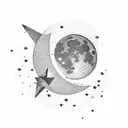first quarter moon with five stars in the space horizontally small tattoo design idea