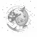 first quarter moon with five stars in the space horizontally small tattoo design idea