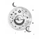 first quarter moon with five stars in the space horizontally small tattoo design idea