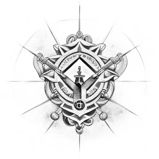 A black-grey tattoo of the Medalha de São Bento combined with a barbell and a yoga pose, showcasing your dedication to physical and spiritual well-being. tattoo design idea