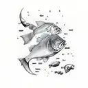 fishing boat and fish scale pattern tattoo design idea