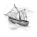 fishing boat and fish scale pattern tattoo design idea