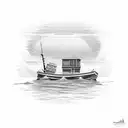 fishing boat and fish scale pattern tattoo design idea