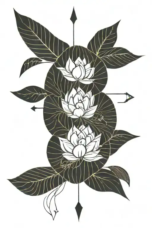 upside down half moon lotus flower with arrow going tattoo design idea
