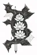 upside down half moon lotus flower with arrow going tattoo design idea