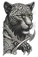 Drizzt scimitar crossed at 45 and black panther cat wrapped around them  tattoo design idea