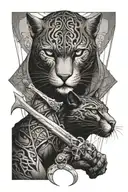 Drizzt scimitar crossed at 45 and black panther cat wrapped around them  tattoo design idea