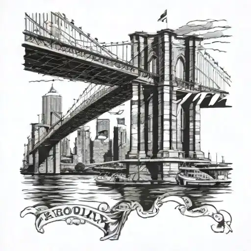 Brooklyn bridge with Puerto Rican banner overlapping the bridge  tattoo design idea