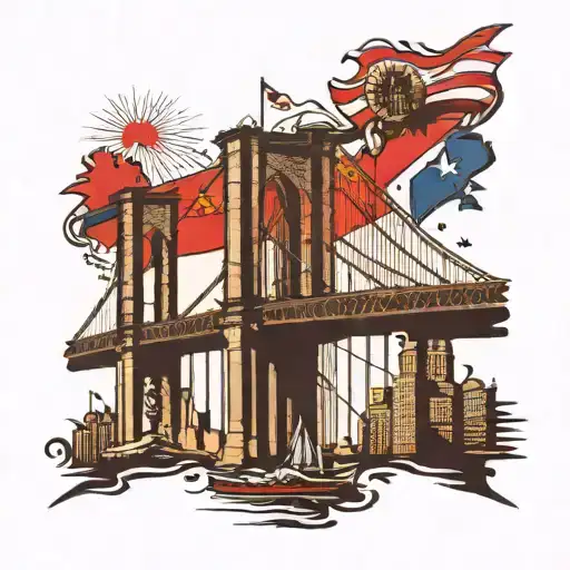 Brooklyn bridge with Puerto Rican  flag overlapping the bridge  tattoo design idea