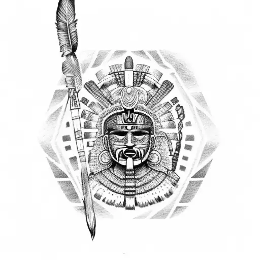 Aztec warrior and Quetzalcoatle tattoo design idea