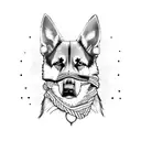 a german shepherd with sunglasses and a scarf tattoo design idea
