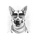 a german shepherd with sunglasses and a scarf tattoo design idea