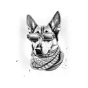a german shepherd with sunglasses and a scarf tattoo design idea