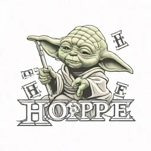 Yoda from star wars with Scrabble tiles underneath spelling the word hope tattoo design idea