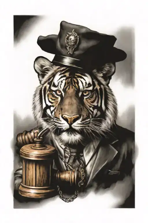 Tiger with gavel tattoo design idea