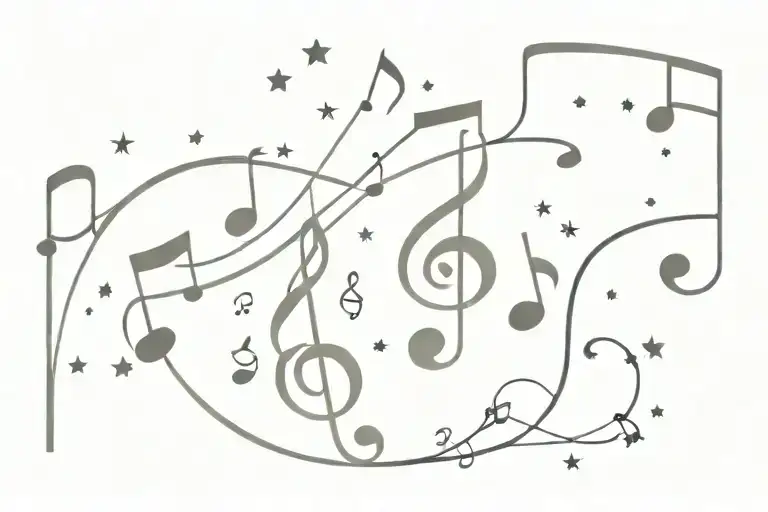 Music notes, stars and paint band tattoo design combining tattoo design idea