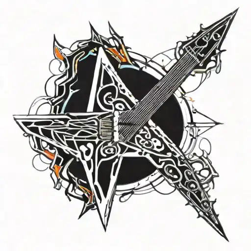 Flying V guitar replacing the V base part of the guitar with an angry dragon face   tattoo design idea