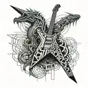 Flying V guitar replacing the V base part of the guitar with an angry dragon face   tattoo design idea