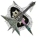 Flying V guitar replacing the V base part of the guitar with an angry dragon face   tattoo design idea