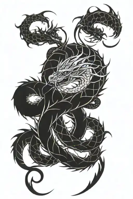 two dragons intertwined tattoo design idea