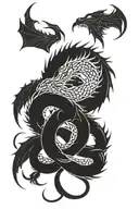 two dragons intertwined tattoo design idea