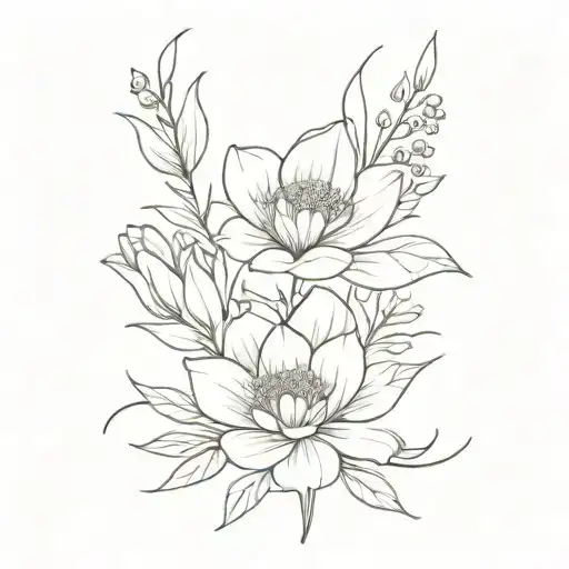 birth flower bouquet tattoo design idea