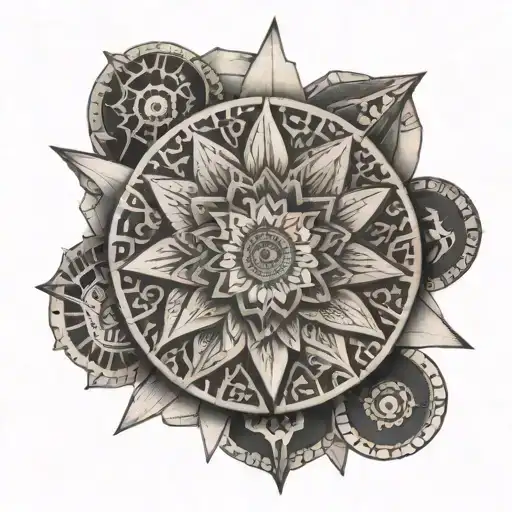 A mandala made out of art tools like rulers, erasers, and sharpeners tattoo design idea