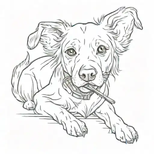 Design a tattoo of a dog holding a paintbrush in its mouth, showcasing your love for both art and animals tattoo design idea
