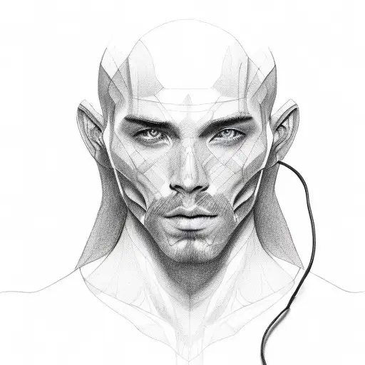 man drawing his own body with a pencil  tattoo design idea