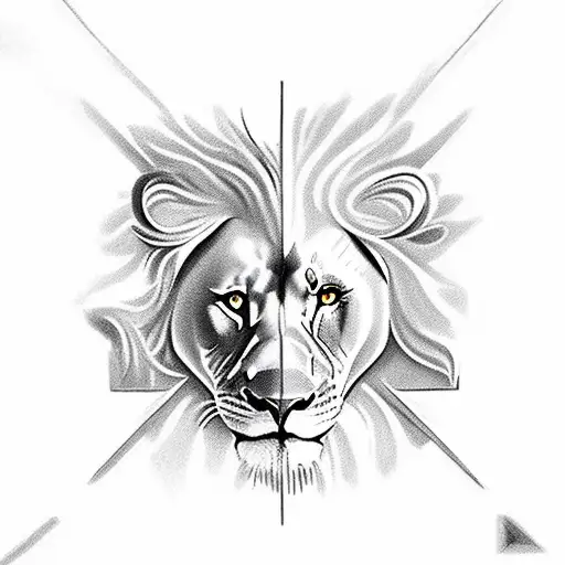 Cross with a lion, an eagle, clouds and rays  tattoo design idea