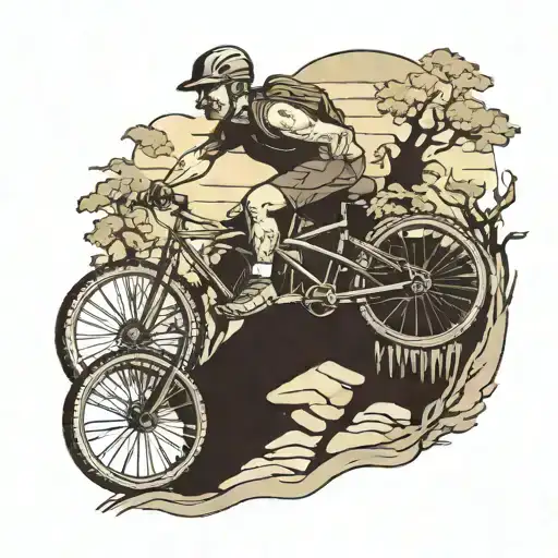 man running up stairs the riding down the other side on a mountain bike trail on a bike  tattoo design idea