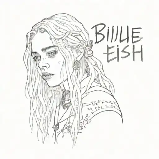 Billie Eilish from the "Hostage" video and next to the inscription "Gold's fake and real love hurts" tattoo design idea