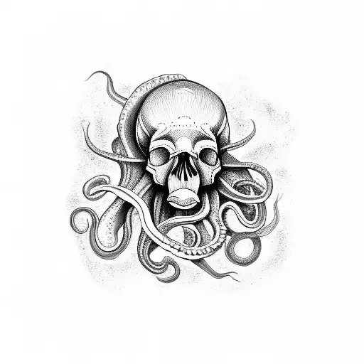 octopus with human skull head tattoo design idea