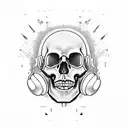 A skull with shattered headphones, representing the destruction of negative thoughts and the rebirth of music tattoo design idea
