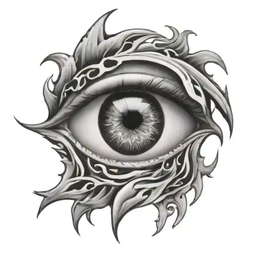 A powerful image of a single eye surrounded by flames, symbolizing the client's intense love and passion for life and sports tattoo design idea