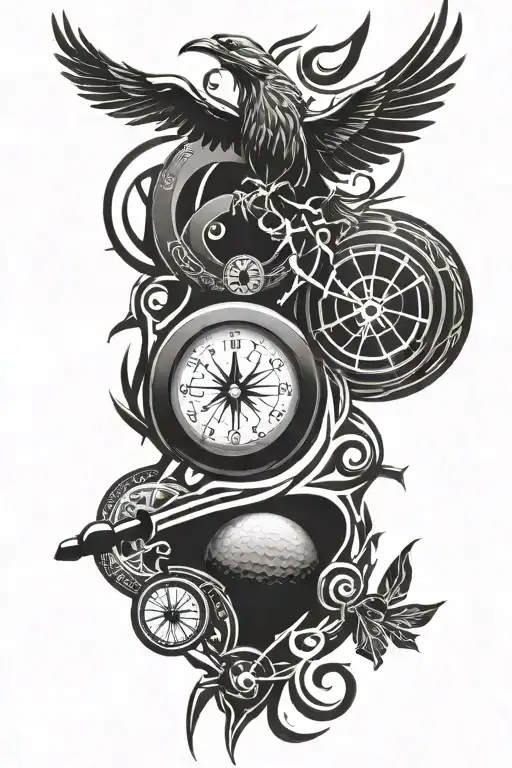 full sleeve. time is precious. tribal tattoo. golf. powerlifting. biomedical science. research science. virology. NFFC tattoo design idea