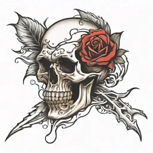 create a tattoo of a rose and a skull with blood tattoo design idea