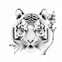 attacking full body tiger surrounded with magnolias tattoo design idea