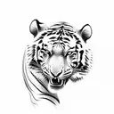 attacking full body tiger surrounded with magnolias tattoo design idea